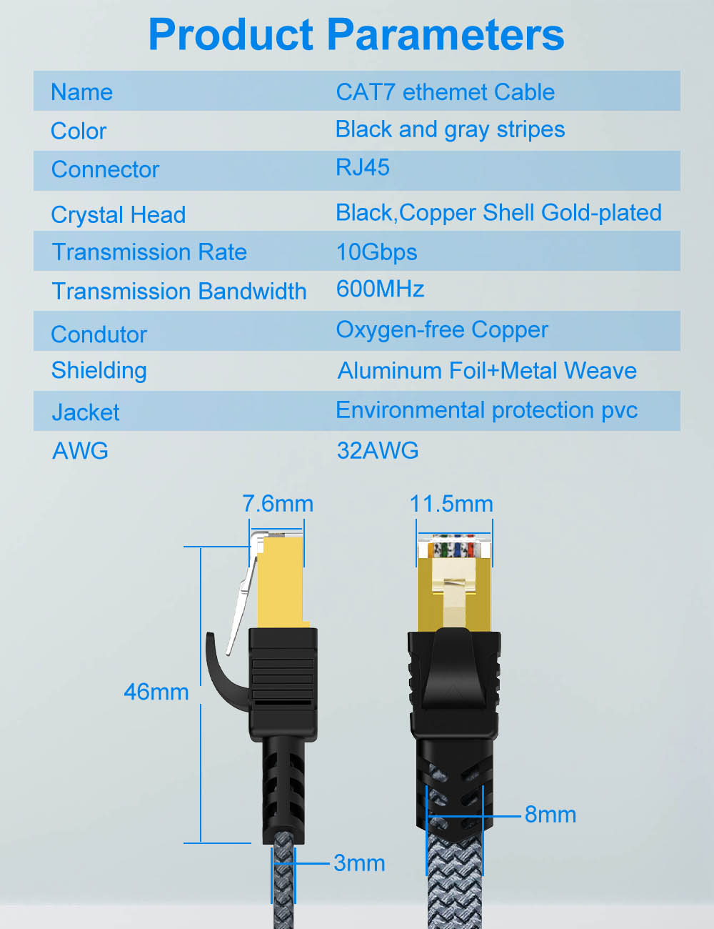 Cat7 Ethernet /LAN Cable/ RJ45 Network Patch Cable